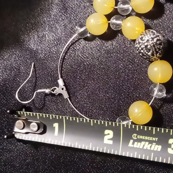 Yellow and silver beaded hoop earrings with 925 hooks. - Picture 9 of 9